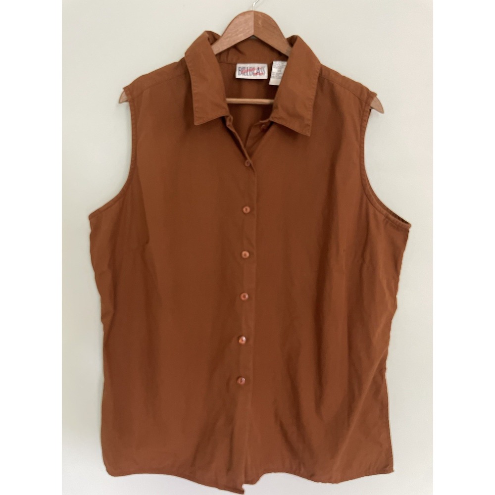 Vintage Bill Blass Jeans Rust Brown Sleeveless Button-Down Shirt Size 1X